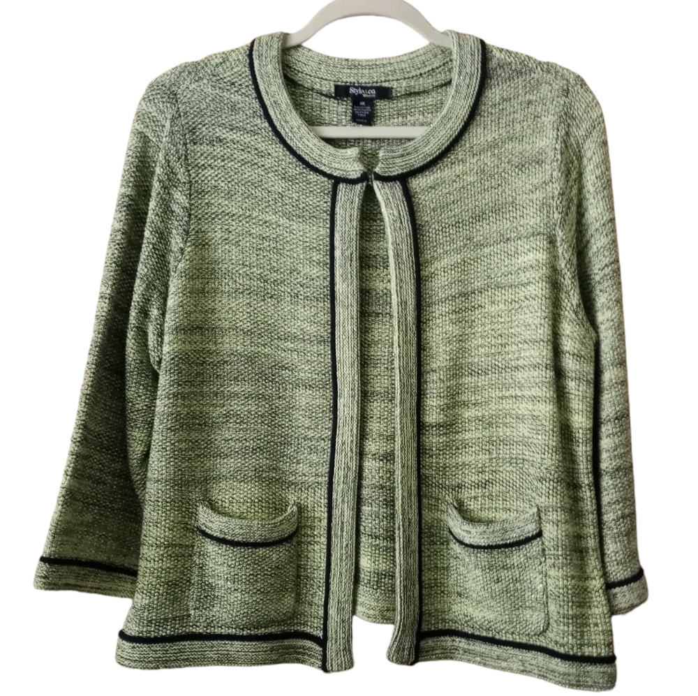 Style & Co LETTRE DMOUR Open Jacket Blazer Gold Metallic Threads 12W Multicolor